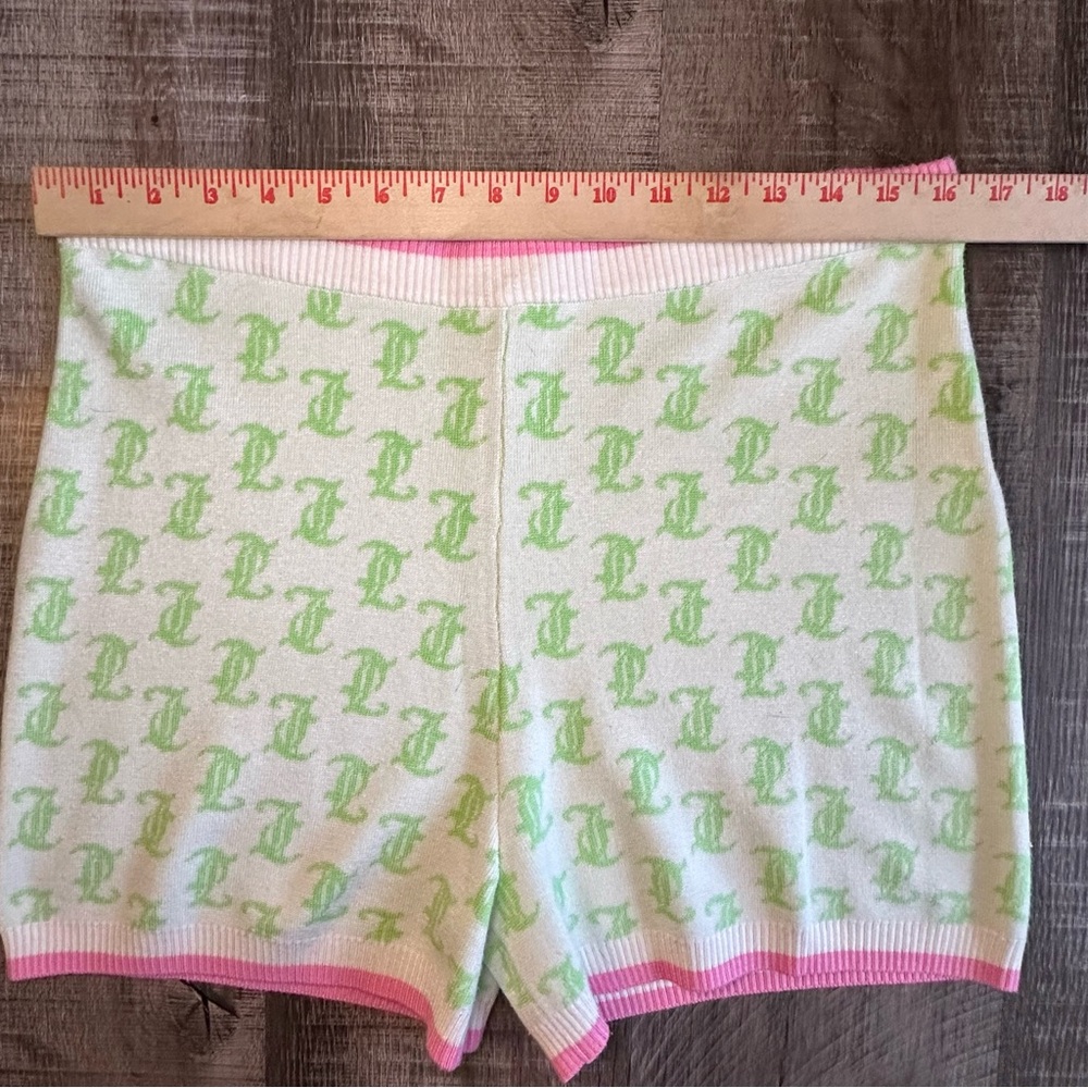 Juicy Couture Knit 2-piece Set Large Pink & Green Monogram‎ Crop Top & Short Y2K - Picture 12 of 16